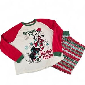 Disney Goofy Christmas Pajama Set Men 2XL Holiday Cheer Top & Mickey Pants
